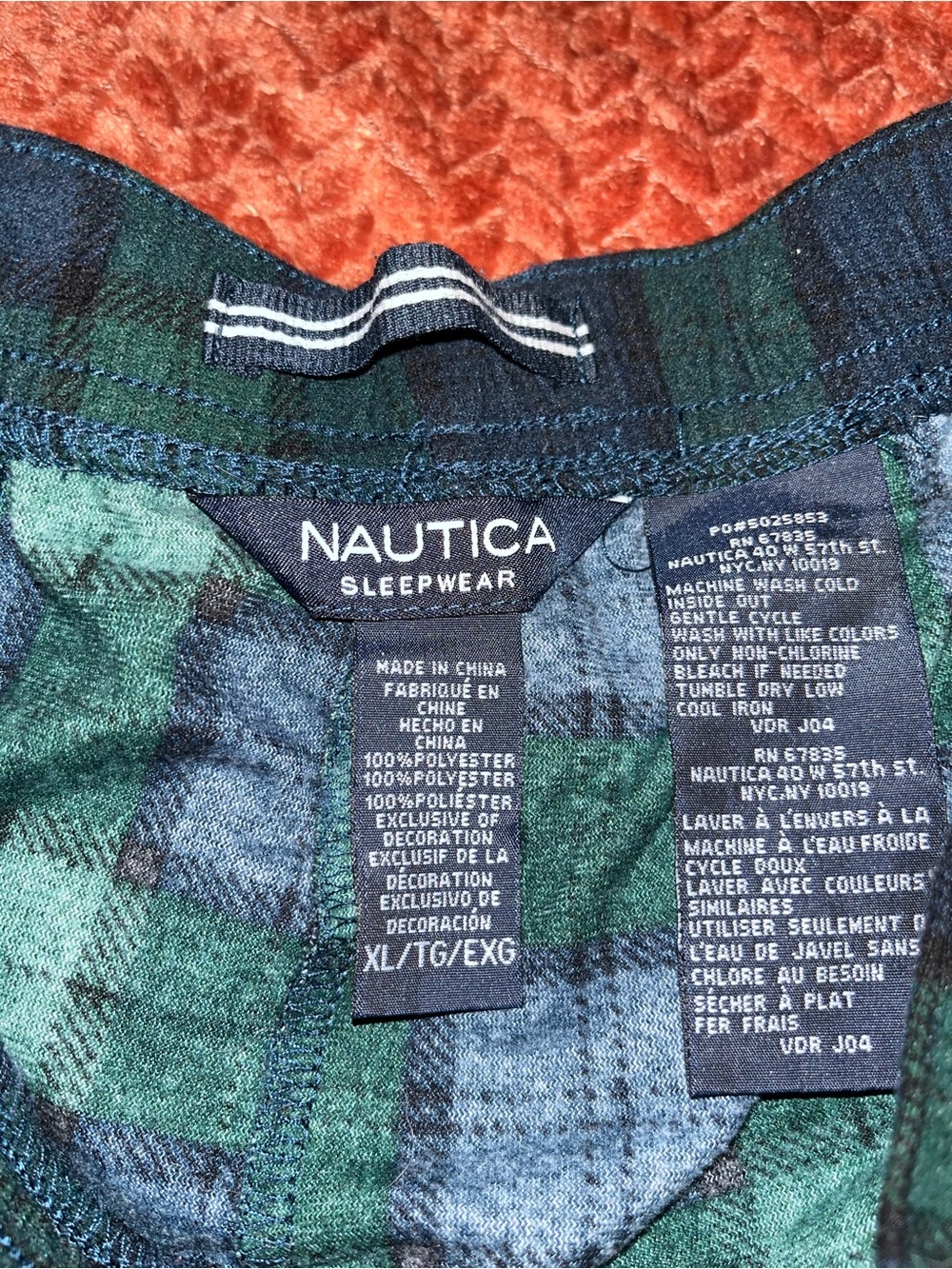 Nautica Plaid Sleepwear Pants in Green and Navy XL